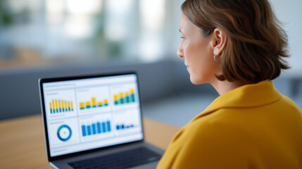 Educational data analyst examining student performance metrics through learning analytics platforms with academic progress indicators and intervention strategies visualized for