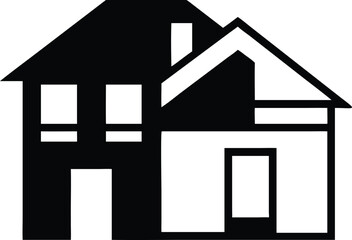 Flat Isometric Vector of House Silhouettes – Minimalist Black and White Residential Architecture Icons