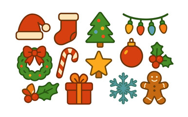 Fototapeta premium Christmas, holiday flat icon set. festive, season, decoration icons flat collection