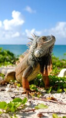 Naklejka premium Lizard on beach basking in sun