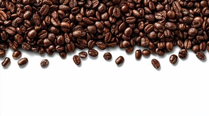 Coffee Beans Scattered on White Background in Close Up