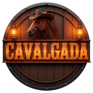 Placa de madeira CAVALGADA circular com cavalo e lanternas Circular wooden plaque with horse and lanterns