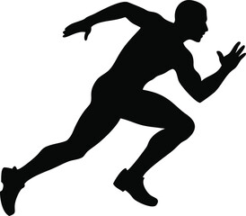 Dynamic black silhouette of a male runner in full stride achieving peak athletic performance silhouette