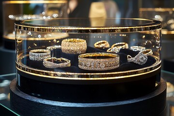 Elegant round jewelry display in luxury setting high resolution picture