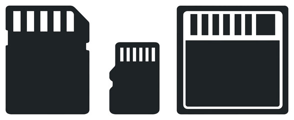 Memory cards flat icon set. featuring sd card, microsd card, compactflash card