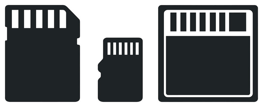 Memory cards flat icon set. featuring sd card, microsd card, compactflash card