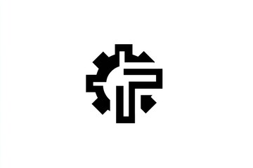 Fototapeta premium Simple, black logo featuring a gear and a stylized 'T'