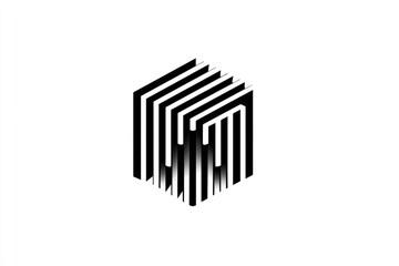Fototapeta premium Abstract, black and white, geometric cube logo. Layered, striped design