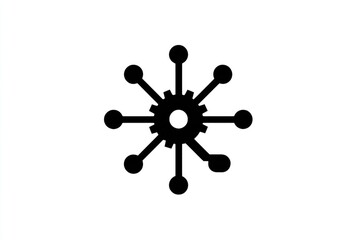 Black gear icon with radiating connecting lines and nodes