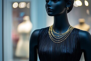 Fashion mannequin bust with multiple gold necklaces high resolution picture
