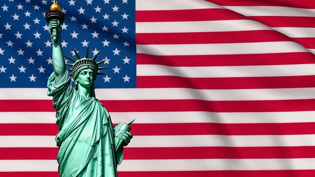 Statue of Liberty Against American Flag: Patriotic Symbol of Freedom and Independence