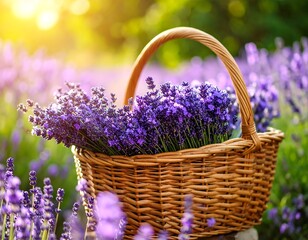 Lavender basket in a field