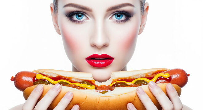 Frau mit Hot Dog