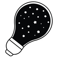 light bulb filled with galaxies and stars on white