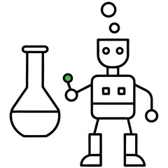 chemistry lab robot mixing colorful solutions