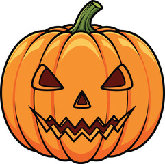Scary orange pumpkin with carved face and green stem halloween jack-o-lantern