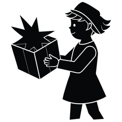 child opening gift silhouette vector icon