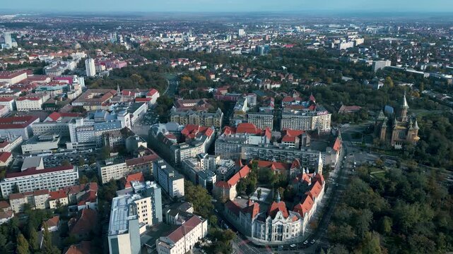 Aerial panorama  view of the city Timisoara in Romania on a sunny day in autumn.