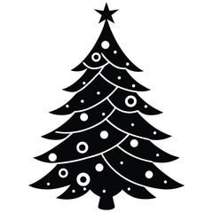 christmas tree with ornaments silhouette vector ic