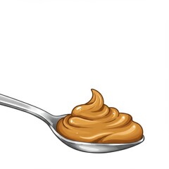 Peanut Butter on Spoon Detailed Macro Still Life Flat Lay with White Background