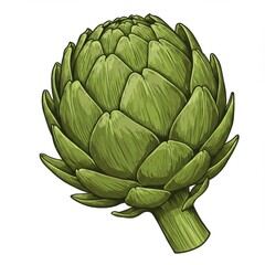 Fototapeta premium Detailed Engraving Style Image of a Green Artichoke Against White Background