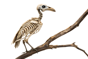 Bird Skeleton Perched on Branch Detailed Anatomical Study