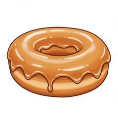 Cartoon Donut with Caramel Glaze on White Background Sweet Temptation