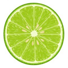Vibrant Green Lime Slice with Juicy Texture and Detailed Seed Pattern on White Backdrop