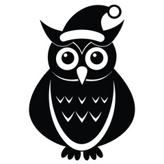 owl with santa hat silhouette vector icon