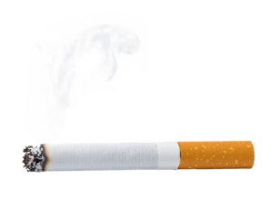 Cigarette with smoke isolated on a transparent background.