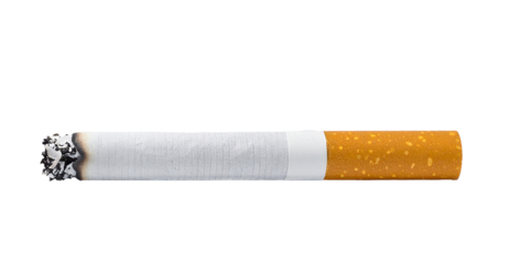 Cigarette with smoke isolated on a transparent background.