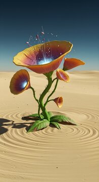 Bioluminescent Desert Flora, Under a starry night, a desert landscape blooms with incredible plants that glow in vibrant neon colors, Arora Borealis Cactus