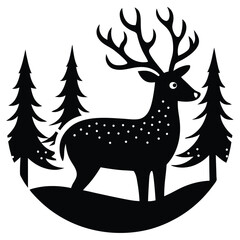 reindeer in forest silhouette vector icon
