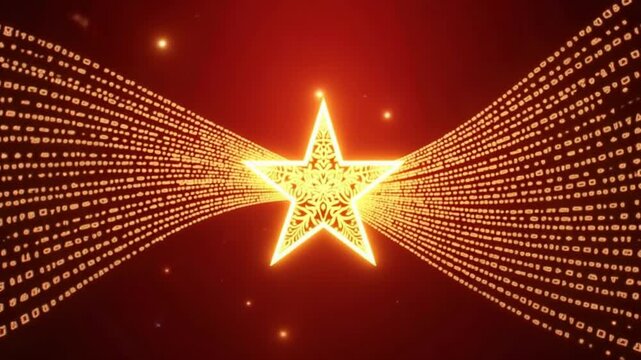 Moving pattern with star and geometric lines. Design. Festive animation with moving pattern and star. Luminous patterned lines move and change on festive background