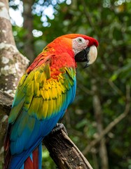Vibrant parrot perched in jungle