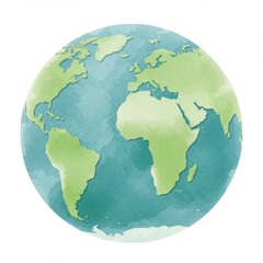 Fototapeta premium Watercolor Style World Globe with Continents and Oceans in Green and Blue