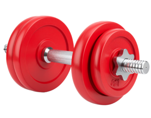 Red dumbbell isolated on a transparent background.