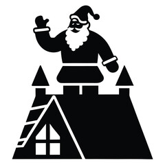 santa on rooftop silhouette vector icon