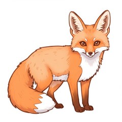 Obraz premium Detailed Illustration of a Red Fox with White Patch on a White Background