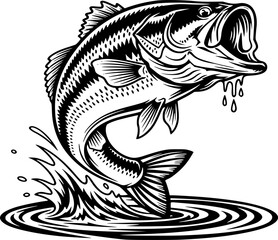 large bass fish in the mount jumping from the water