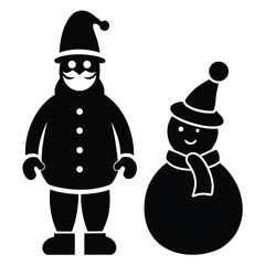 snowman and santa silhouette vector icon