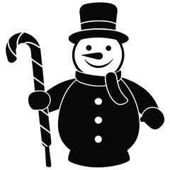 snowman holding candy cane silhouette vector icon