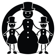 snowman family silhouette vector icon