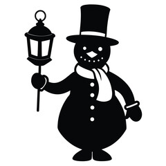 snowman holding lantern silhouette vector icon