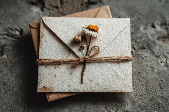 Dried flower on rustic envelopes