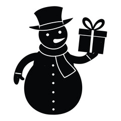 snowman with gift box silhouette vector icon