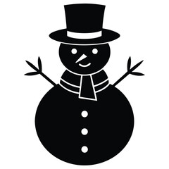 snowman with top hat silhouette vector icon