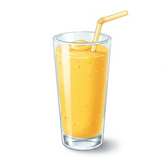 Refreshing Yellow Smoothie in a Glass with Straw on White Background