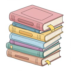 Stacked Pastel Colored Books with Bookmarks Illustration on White Background