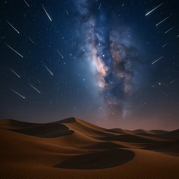 Desert Night Sky with Shooting Stars and Milky Way